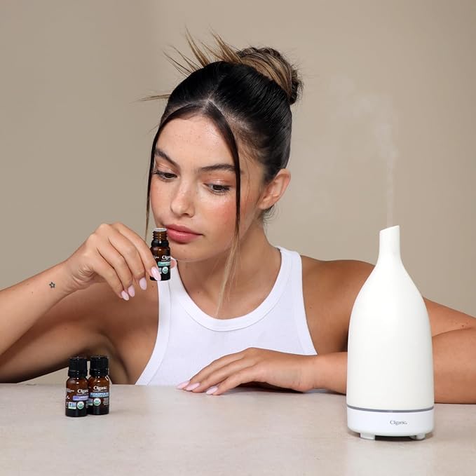 Cliganic Ceramic Aromatherapy Diffuser for Essential Oils (White) - 7 Color Lights, Cool Mist, Auto Shut Off for Home & Office