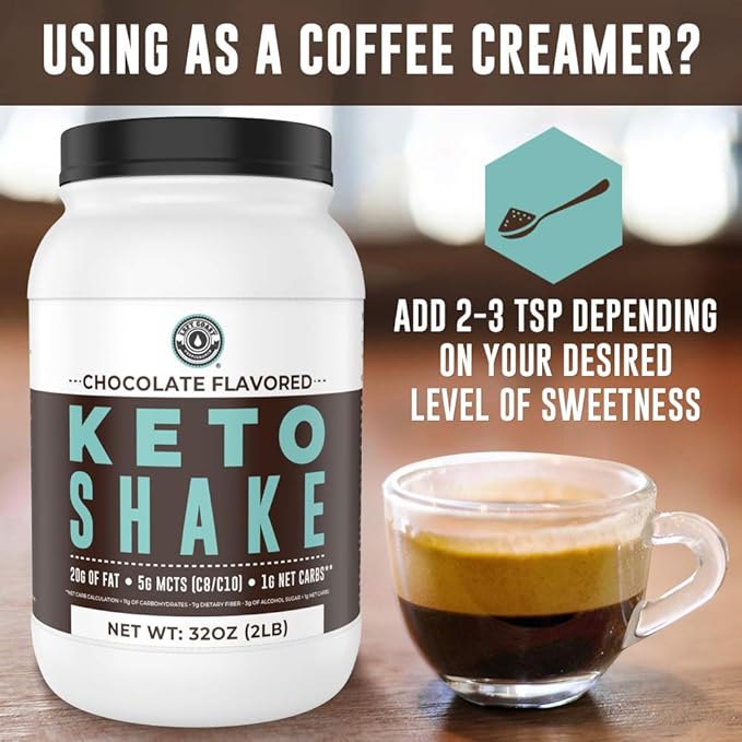 Keto Meal Replacement Shakes, Chocolate, 2lbs, Low Carb Keto Protein Shake Mix, MCT Powder, Grass Fed Hydrolyzed Collagen Peptides, Keto Breakfast Shake, 20g Fat, 14g Protein, 1 Net Carb, Zero Sugar-FlexoryFit