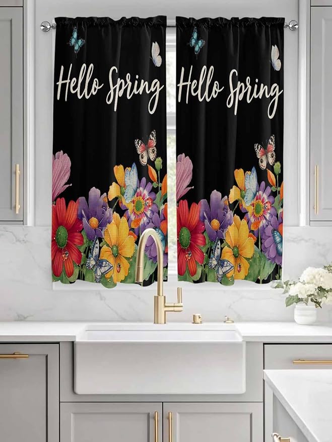 Spring Flowers Bedroom Curtains 63 Inches length, Watercolor Country Colorful - Image 3