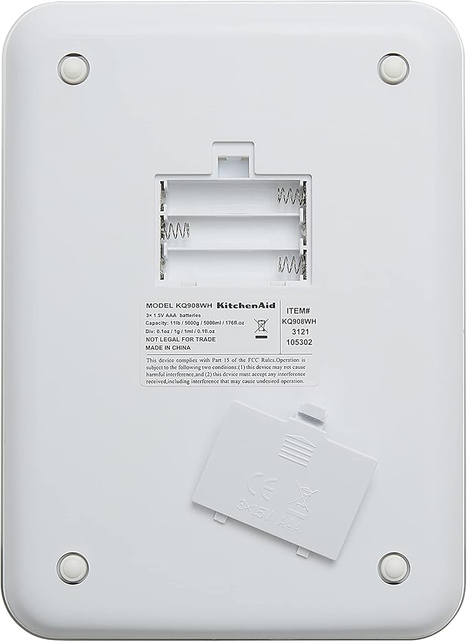 KitchenAid KQ908 Glass Surface 11 Pound Capacity Digital Kitchen and Food Scale, White-FlexoryFit