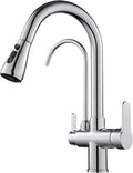 3 in 1 Kitchen Faucet with Drinking Water Faucet, 2 Handle Pull Down Kitchen Sink Faucet Water Filter Purifier Faucets (Chrome)