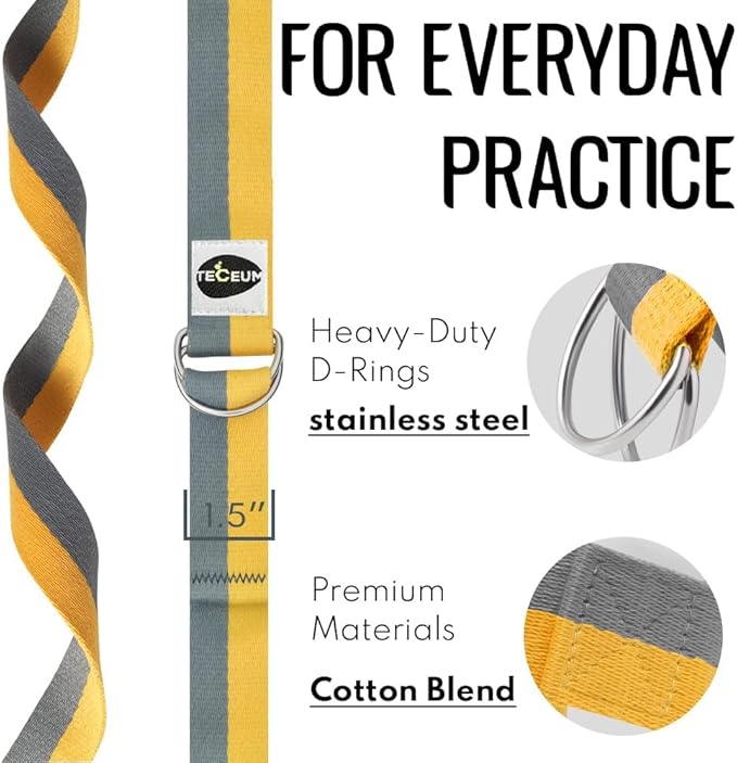 TECEUM Yoga Strap & Mat Strap – 2 IN 1 – Cotton – 6 ft 8 ft 10 ft (30+ colors) – Adjustable Non-Slip Belt for Yoga, Pilates, Stretching, Physical Therapy, Fitness & Home Workout – For Carrying Mats-FlexoryFit