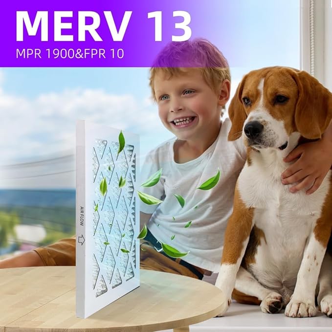 14x25x1 MERV 13 (4-Pack) Pleated Air Filter (Actual Size: 13.75" x 24.75" x 0.75") MPR 1900 & FPR 10, Furnace Air Filters