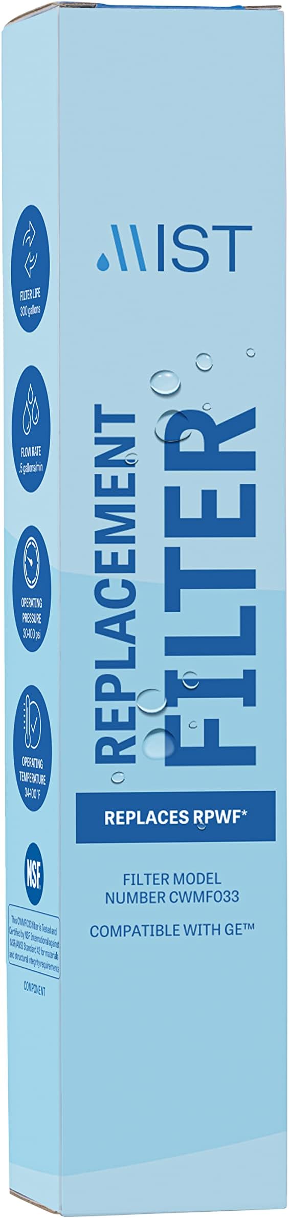 Mist RPWF Water Filter Replacement for GE RPWF (Not RPWFE), Refrigerator Water Filter compatible with RWF1063, RWF3600A, WSG-4, DWF-36, R-3600, MPF15350, OPFG3-RF300, BCF77 (2 Pack)