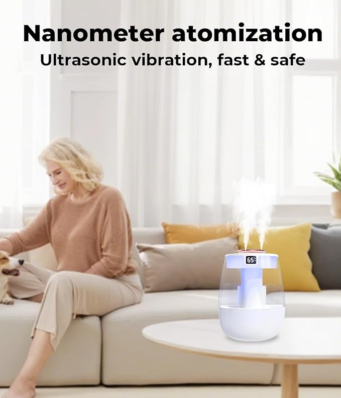 VENTISOL Small Humidifier for Bedroom, 1.3L Portable Cool Mist Humidifie with Light and 10/20 H Timer Sprays, Mini Personal Desk Air Humidifier with USB Cable, for Small Room, Plants