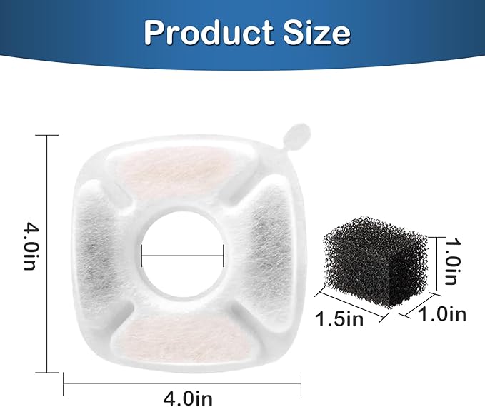 Cat Water Fountain Filter,Pet Fountain Filters Replacement Filters Compatible with Veken 95oz/2.8L Pet Water Fountain,Contains 4 Cat Fountain Filter Replacement and 4 Sponges
