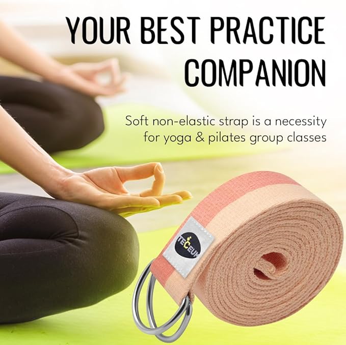 TECEUM Yoga Strap & Mat Strap – 2 IN 1 – Cotton – 6 ft 8 ft 10 ft (30+ colors) – Adjustable Non-Slip Belt for Yoga, Pilates, Stretching, Physical Therapy, Fitness & Home Workout – For Carrying Mats-FlexoryFit