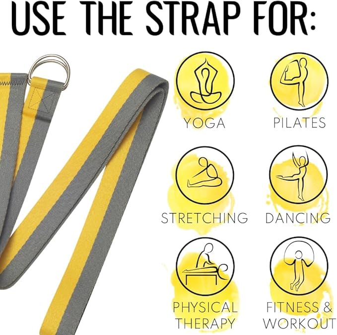 TECEUM Yoga Strap & Mat Strap – 2 IN 1 – Cotton – 6 ft 8 ft 10 ft (30+ colors) – Adjustable Non-Slip Belt for Yoga, Pilates, Stretching, Physical Therapy, Fitness & Home Workout – For Carrying Mats-FlexoryFit