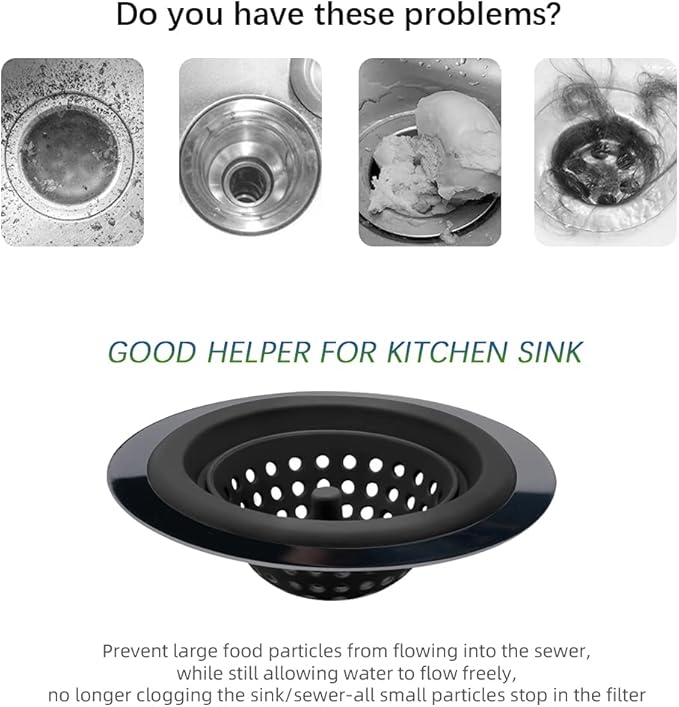 Kitchen Set of 2 Sink Strainers, Flexible Silicone Good Grip Kitchen Sink Drainers, Traps Food Debris and Prevents Clogs, Large Wide 4.5’ Diameter Rim