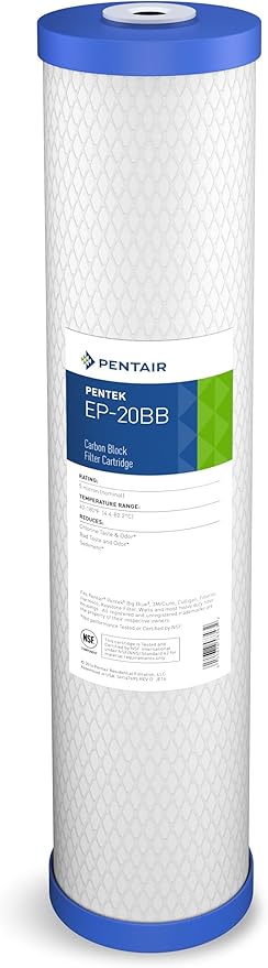 Pentair Pentek EP-20BB Big Blue Carbon Water Filter, 20-Inch, Whole House Carbon Block Replacement Cartridge with Bonded Powdered Activated Carbon (PAC) Filter, 20" x 4.5", 5