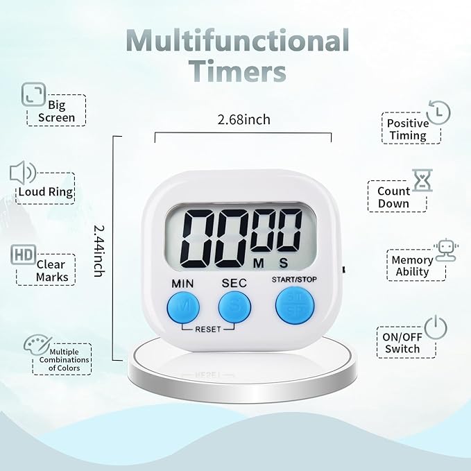 12 Pack Digital Kitchen Timer Magnetic Digital Timer with Big Display Loud Ring Cooking Timers for Kitchen Electronic Timer for Cooking, Bathing, Gym, Break Time, Classroom(12,White, Blue, Orange)-FlexoryFit