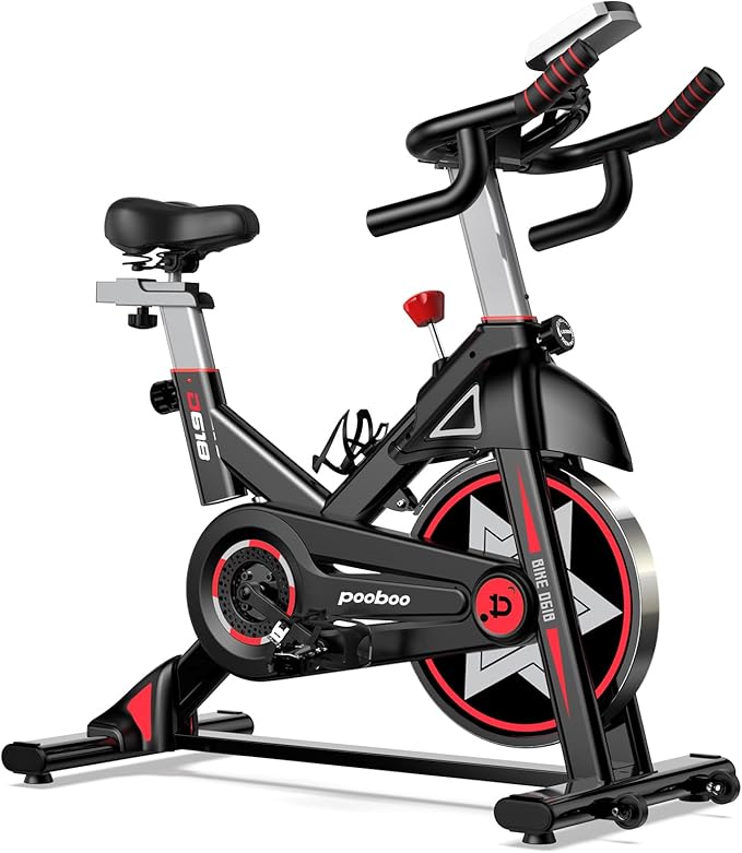 POOBOO Exercise Bike, Stationary Bike for Home Gym, Indoor Cycling Bike w/Comfortable Seat Cushion & Tablet Mount, Silent Belt Drive Indoor Bike for Cardio Workout-FlexoryFit