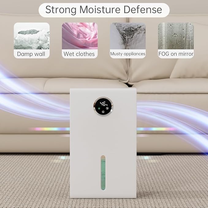 Dehumidifier for Home 1000 sq.ft 120 Ounce Energy Saving and Tank Quiet with 7 Colors LED Light WithTouch Screen Portable Home for Bedroom Bathroom Basement
