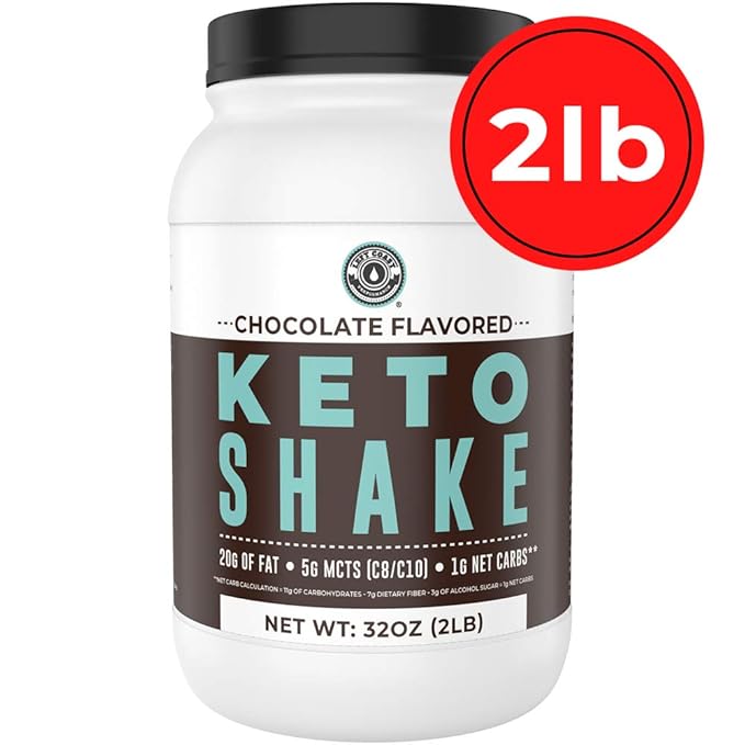 Keto Meal Replacement Shakes, Chocolate, 2lbs, Low Carb Keto Protein Shake Mix, MCT Powder, Grass Fed Hydrolyzed Collagen Peptides, Keto Breakfast Shake, 20g Fat, 14g Protein, 1 Net Carb, Zero Sugar-FlexoryFit