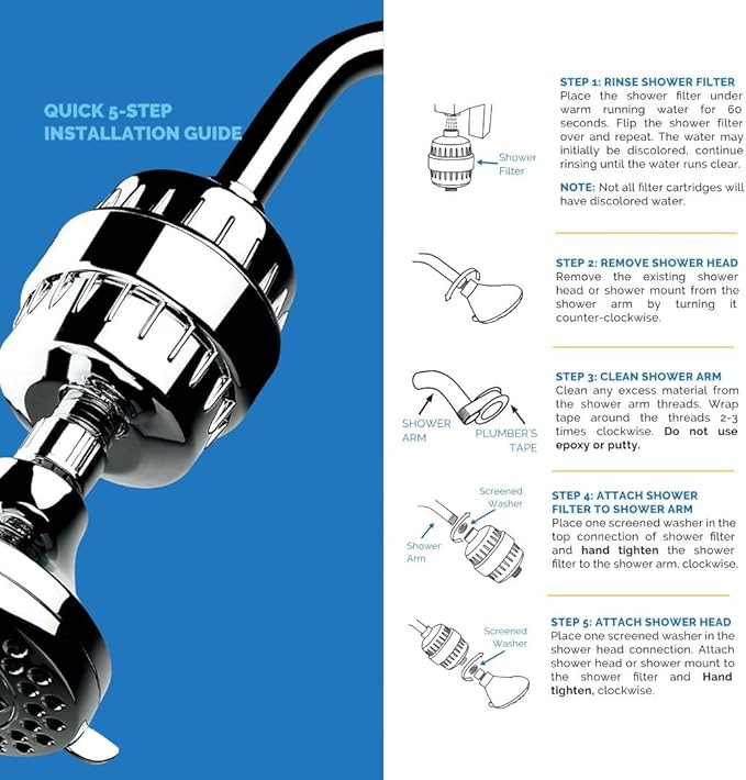 AquaBliss High Output Universal Shower Filter with Replaceable Multi-Stage Filter Cartridge – Transform Itching, Eczema & Acne into Glowing Hair, Nails & Skin Fast - Chrome (SF220)