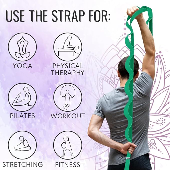 TECEUM Stretching Strap for Yoga & Physical Therapy – 10 Loops – Non-Elastic Leg Stretch Straps for Stretching, Exercising, Pilates, Post-Injury Rehabilitation for All Levels – Men & Women-FlexoryFit