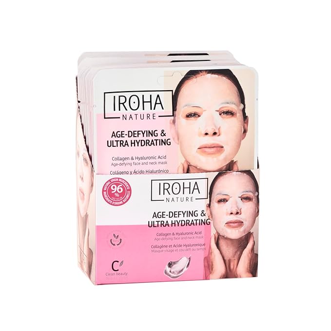 IROHA NATURE Anti-Aging Face & Neck Tissue Mask with Collagen (Pack of 15) | Firms and Prevents Wrinkles and Fine Lines | Visible Results in 15 Minutes | 96% Natural Ingredients | Mature Skin-FlexoryFit
