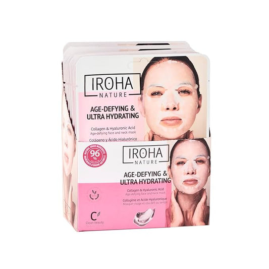 IROHA NATURE Anti-Aging Face & Neck Tissue Mask with Collagen (Pack of 15) | Firms and Prevents Wrinkles and Fine Lines | Visible Results in 15 Minutes | 96% Natural Ingredients | Mature Skin-FlexoryFit