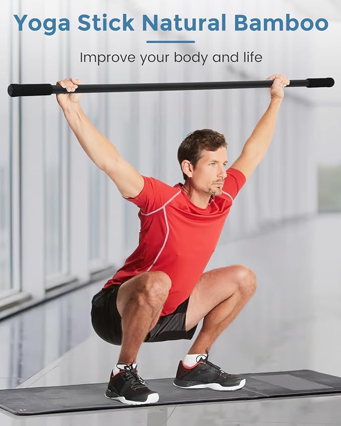 Yoga Stick, 5ft Exercise Stick for Mobility, Stretching Stick with Non-Slip Ends, Exercise Dowel for Pilates, Balance Pole and Stretch Bar for Stretching Equipment-FlexoryFit