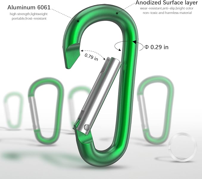 sprookber 3" Aluminum Carabiner D Ring, Caribeener Clips, Spring Snap Hook for Keychain Clip, Set of 10