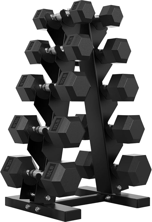 Hex Dumbbell Sets with Rack, 60-550 lb Rubber Encased Exercise & Fitness Dumbbells Set with Rack Option, Hand Weight for Strength Training, Weight Dumbbells-FlexoryFit