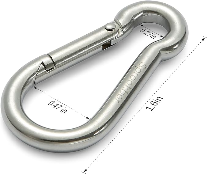 sprookber Stainless Steel Carabiner Spring Snap Hook - 304 Stainless Steel Heavy Duty Clips, Set of 4