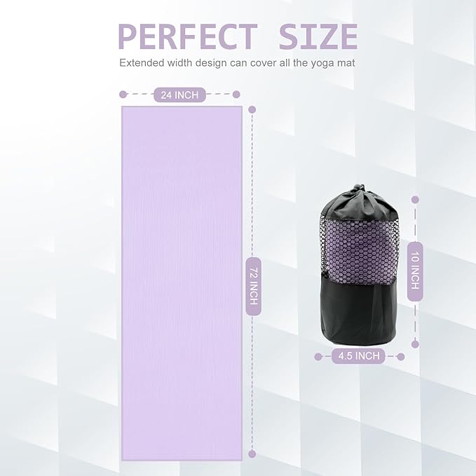 Eunzel Yoga Towel,Hot Yoga Mat Towel with Grip Dots Sweat Absorbent Non-Slip for Hot Yoga, Pilates and Workout 24" x72", Taro Purple-FlexoryFit