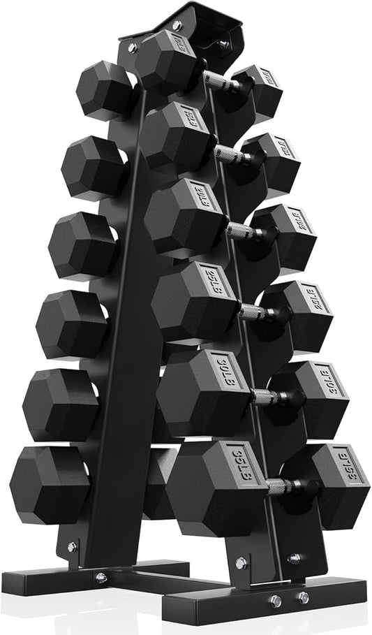 PAPABABE Hex Dumbbell Sets with Rack, 60-550lb Rubber Coated Dumbbell Weight Set and Storage Rack, Multiple Options Hand Weights for Strength Training-FlexoryFit