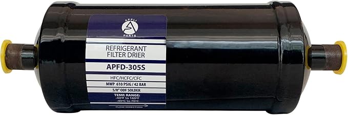Appli Parts APFD-305S 5/8 in Liquid Line Refrigerant AC Filter Drier hvac Refrigeration 305S ODF Sweat Solder connection universal unidirectional 10 in long 3-1/4 in wide