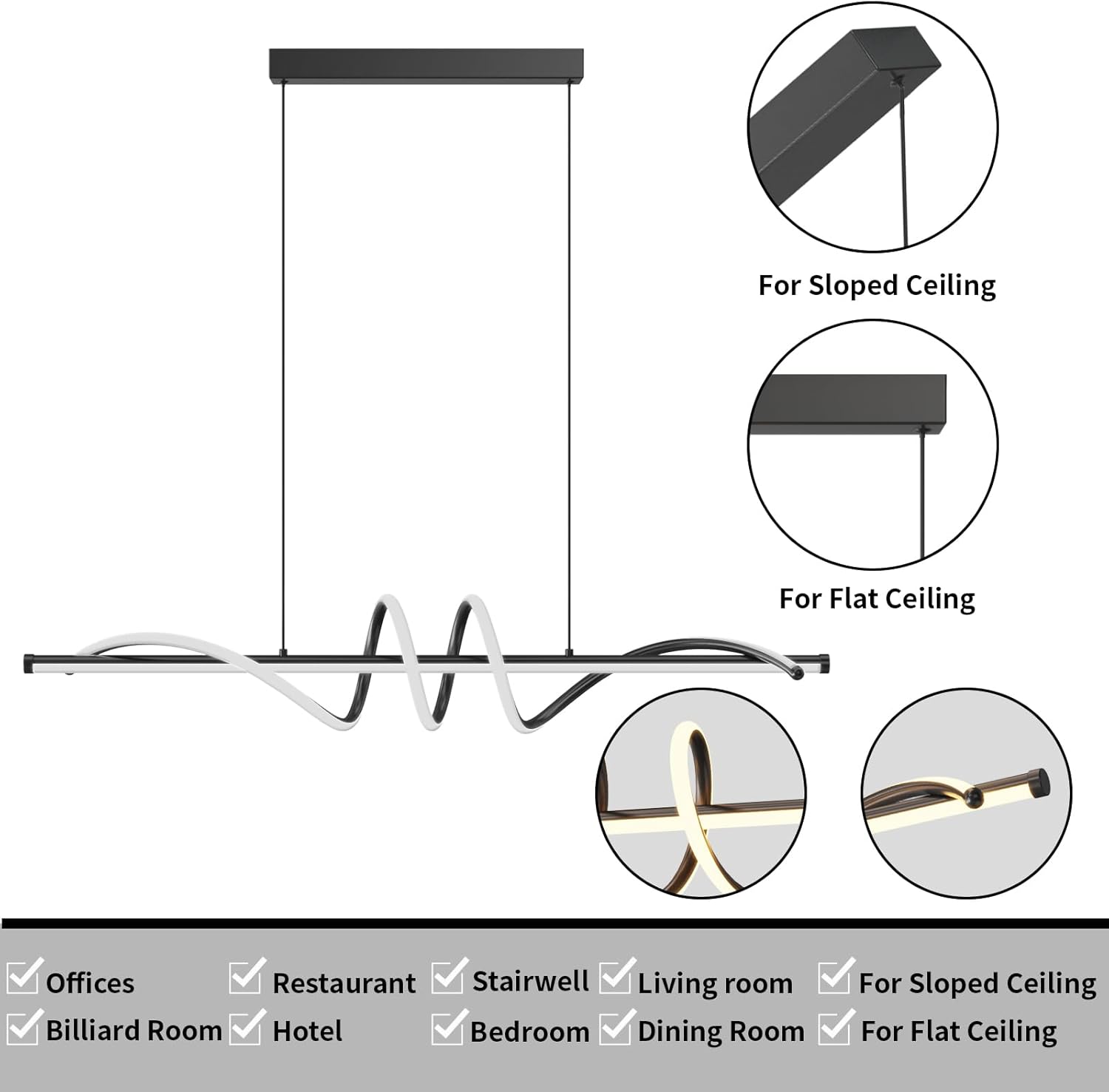 Modern LED Pendant Lights, 47in Chandelier Dimmable with Remote Control 3000k-6000K Adjustable Color Temperature, Aluminum Island Lighting Lamp Fixture for Kitchen, Dining Room, Billiard Room