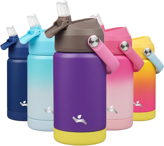 Insulated Water Bottle with Straw Lid,12 oz Stainless Steel Vacuum Metal Bottle with Silicone Handle,Violets-FlexoryFit