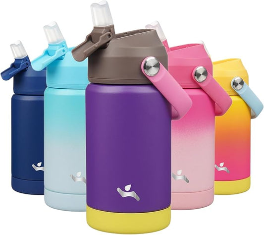 Insulated Water Bottle with Straw Lid,12 oz Stainless Steel Vacuum Metal Bottle with Silicone Handle,Violets-FlexoryFit
