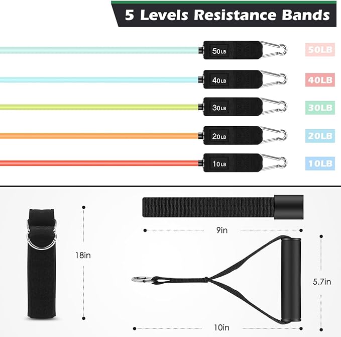 WHATAFIT Resistance Bands, Exercise Bands，Resistance Bands for Working Out, Work Out Bands with Handles for Men and Women Fitness, Strength Training Home Gym Equipment-FlexoryFit