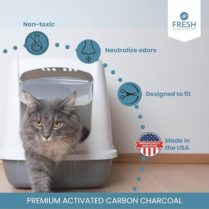 6-Pack Activated Carbon Cat Litter Box Filters Replacement - Trimmable 6" x 6.5" Organic Activated Charcoal Filter - Ideal Hooded Litter Box Deodorizer, Superior Odor Absorbing