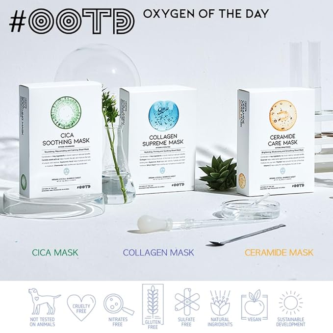 #OOTD Ceramide Brightening Sheet Mask For Face, Moisturizing, Anti Aging Ceramide, Peptide, Vitamin C, EVE Vegan 10EA-FlexoryFit