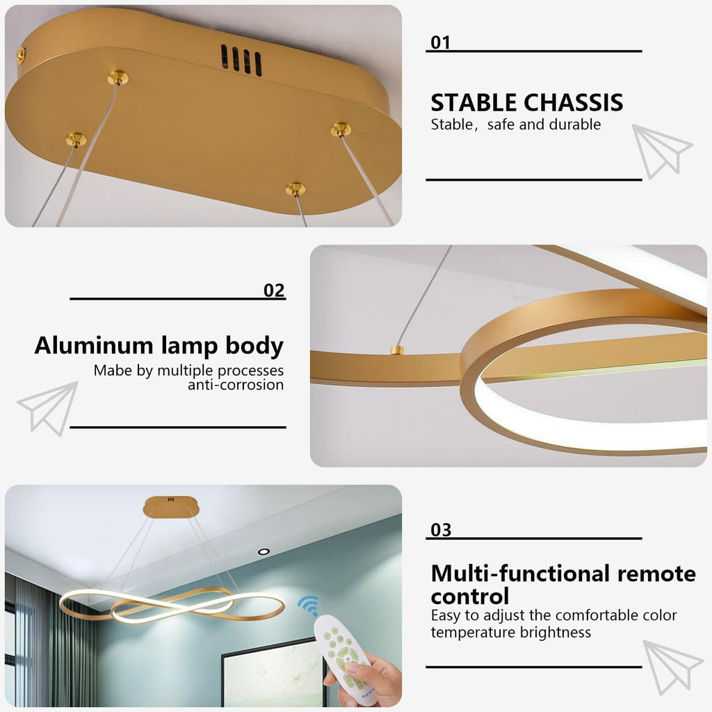Gold Led Chandeliers for Dining Room Light Fixture Modern Led Pendant Light Kitchen Island Lighting for Kitchen Island Chandelier Over Table, Dimmable Adjustable Height Pendant Light Ceiling Hanging