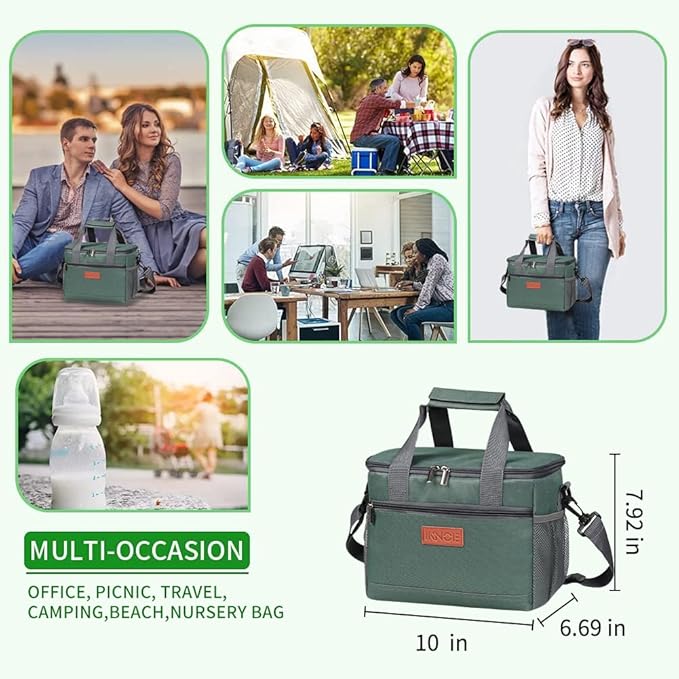 iknoe Large Foldable Cooler Bag, 8.5L Insulated Lunch Bag, Leakproof Lunch Cooler Tote with Multi-Bag Design Suitable for Beach, Picnic and Office Use, Grayish Green 15-Can-FlexoryFit