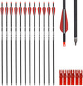 YLS Archery 26/28/30Inch Carbon Arrow Practice Hunting Arrows with100 Grain Removable Tips for Compound & Recurve Bow(Pack of 12)