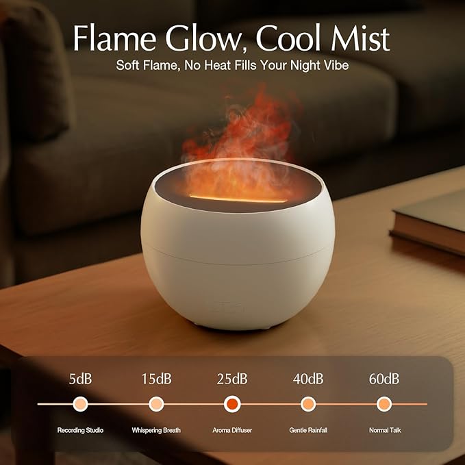 SALKING Essential Oil Diffuser, Fireplace Fire Flame Aromatherapy Diffuser, 150ml Ultrasonic Cool Mist Humidifier, Scent Aroma Diffuser with Auto-Off Function for Home, Room (White)