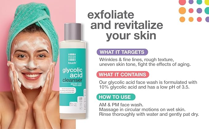 10% Glycolic Acid Face Wash - Exfoliating, Non Drying & Foaming AHA Cleanser - Anti-Aging, Skin Tone & Texture, Wrinkles, Pores, Blackheads - Sulfate Free, Oil Free, & Low PH - 6 oz.-FlexoryFit