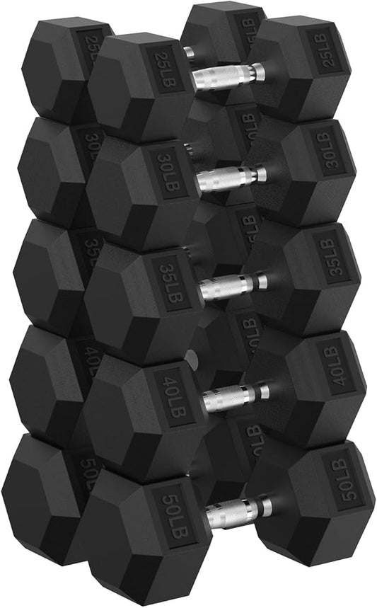 PAPABABE Hex Dumbbell Set, 45-135 lb Rubber Encased Home Gym Dumbbells, Weights Dumbbells Set for Women & Men, Hand Weight with Anti-Slip Grip-FlexoryFit