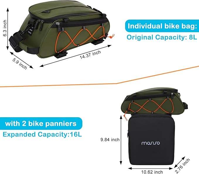 MOSISO Bike Rack Bag with 2 Removable Panniers, Waterproof Bike Trunk Cooler Storage Handbag Insulated Bicycle Rear Seat Pouch, Bicycle Storage Saddle Shoulder Bag Cycling Luggage Pouch, Army Green