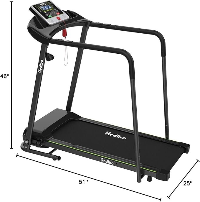 Redliro Walking Treadmill with Long Handrail for Balance, Recovery Fitness Exercise Machine Foldable for Home use with Holder for Phone & Cup,LCD Display, 300 lbs Capacity-FlexoryFit