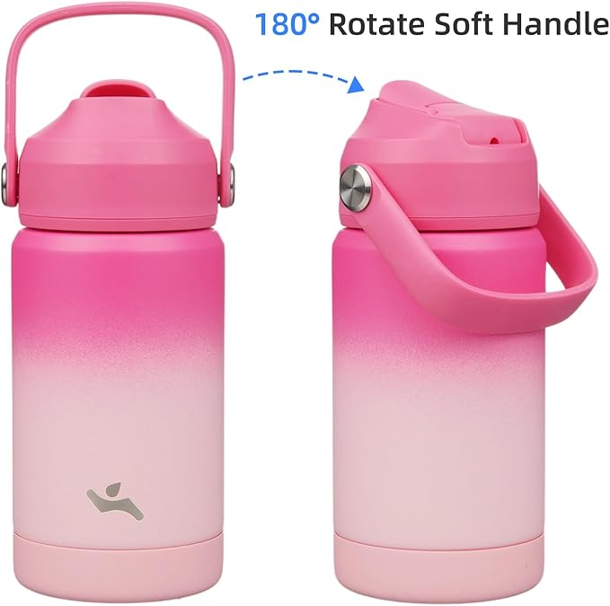 Insulated Water Bottle with Straw Lid,12 oz Stainless Steel Vacuum Metal Bottle with Silicone Handle,Cherry Blossom-FlexoryFit