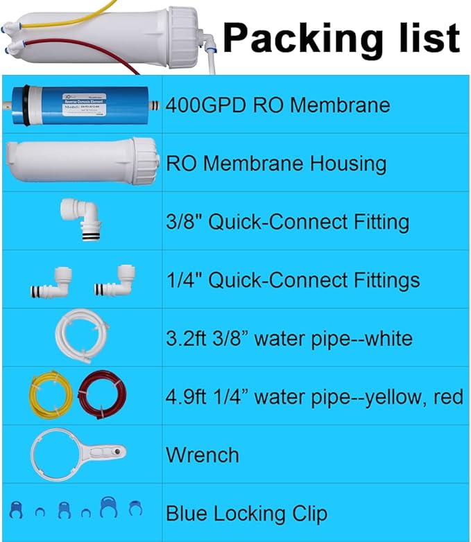 Huining 3012-400GPD Reverse Osmosis Membrane Housing Kit with 3/8 1/4 Quick Connector,Water Pipe,Wrench Whole Set Compatible with Residential Household Water Filtration System