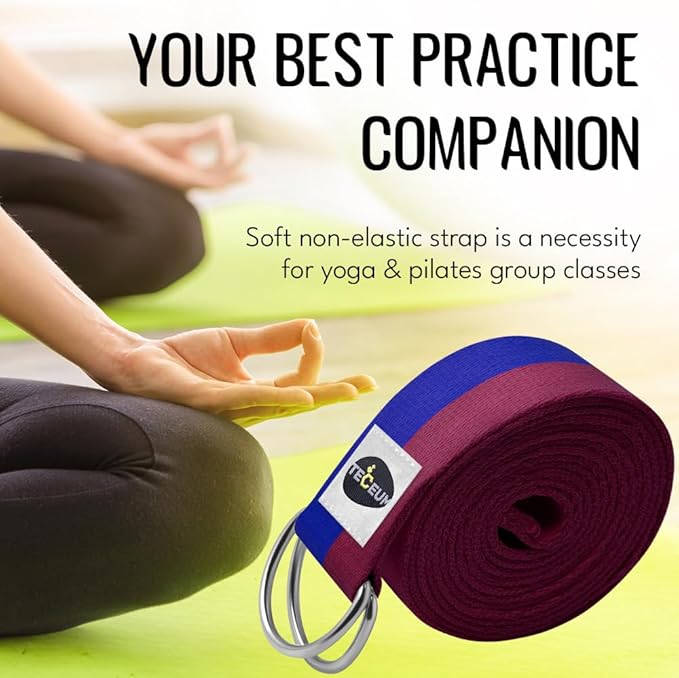 TECEUM Yoga Strap & Mat Strap – 2 IN 1 – Cotton – 6 ft 8 ft 10 ft (30+ colors) – Adjustable Non-Slip Belt for Yoga, Pilates, Stretching, Physical Therapy, Fitness & Home Workout – For Carrying Mats-FlexoryFit