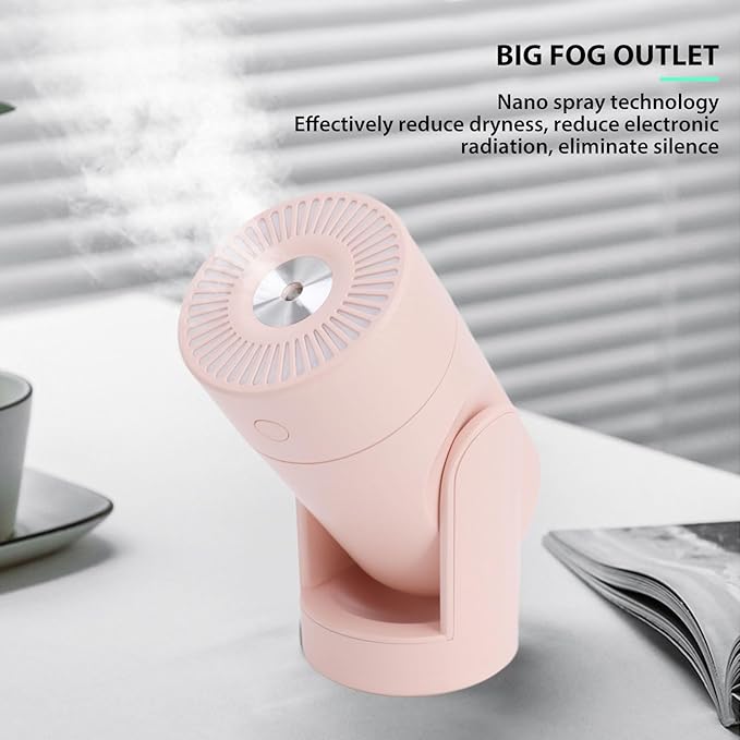 Portable Mini Humidifier,USB Automatic Rotating Super Quiet Small Desktop Cool Mist Humidifier for Bedroom Office Car Travel (Pink)