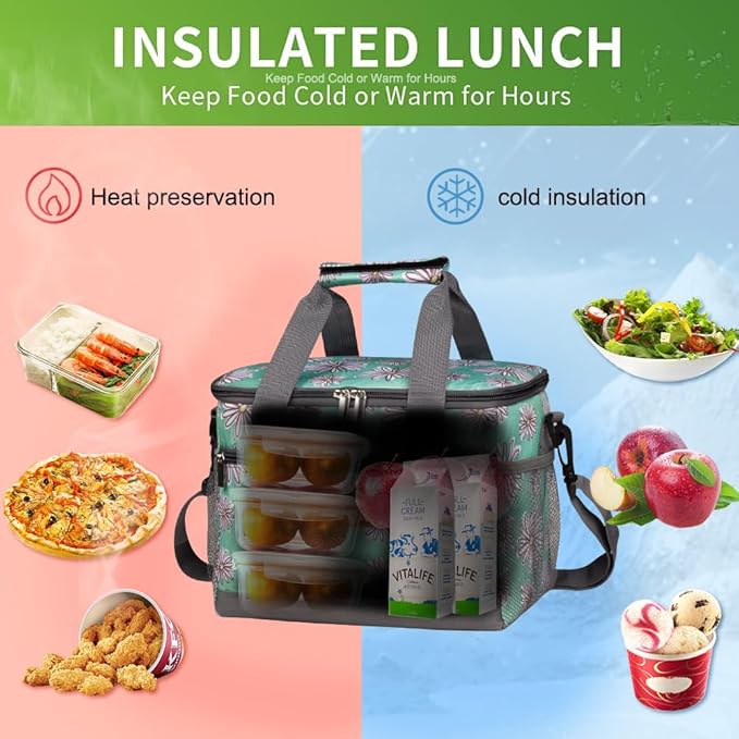 iknoe Large Foldable Cooler Bag, 8.5L Insulated Lunch Bag, Leakproof Lunch Cooler Tote with Multi-Bag Design Suitable for Beach, Picnic and Office Use, Nattier Blue 15-Can-FlexoryFit