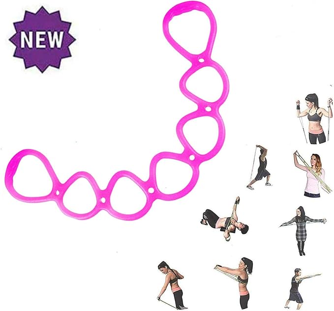 7 Rings Stretch Exercise Band, Portable Silicone Elastic Resistance Band Pilates Flexbands Yoga Stretching Strap Physical Therapy Rehab Belt, Home Gym Workout Equipment for Full Body Exercise-FlexoryFit