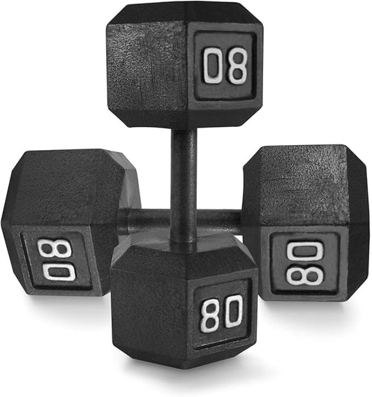 WF Athletic Supply Cast Iron Solid Hexagon Gray/Black Dumbbells, Strength Training Free Weights Set of 2 for Women and Men, Hand Weights Sold by Pairs, Multi-Select Size Options Available-FlexoryFit